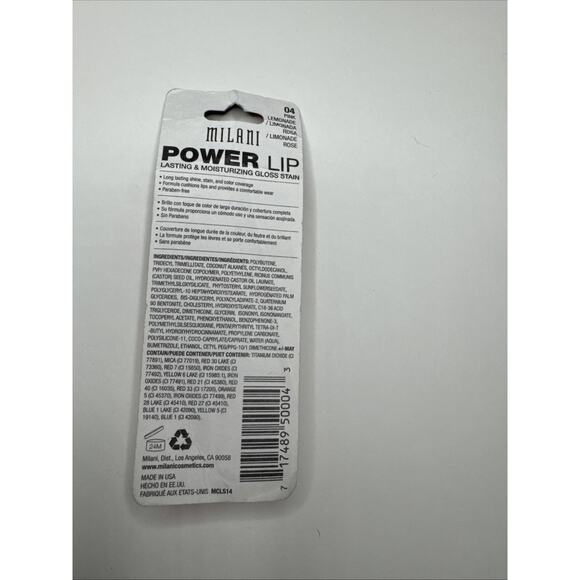 Milani POWER LIP GLOSS Stain Tint Color 04 PINK LEMONADE Long Wearing .09 oz New - Picture 3 of 3